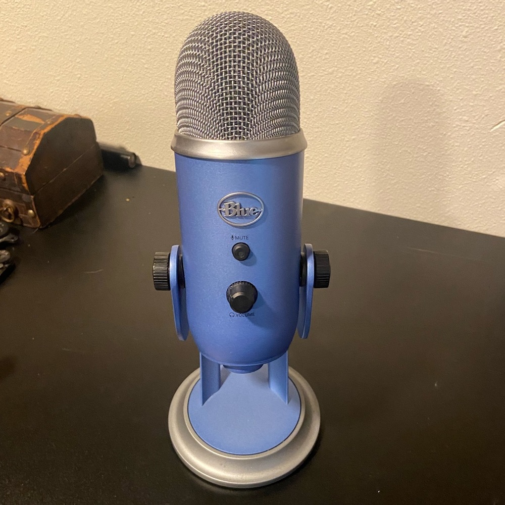 Yeti Blue USB microphone.